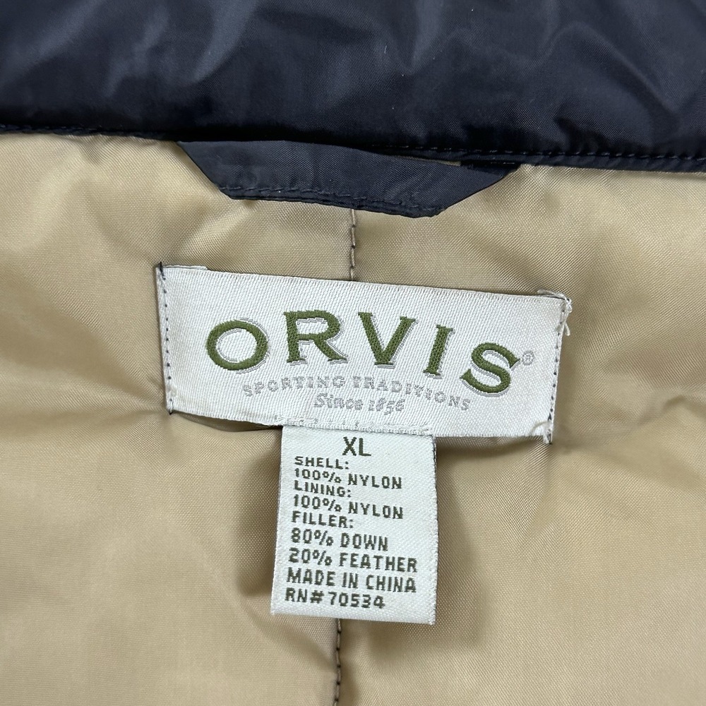 Orvis Goose Down Puffer Jacket XL Snap Outdoor Fishing Hunting Navy Blue Mint - Picture 5 of 13